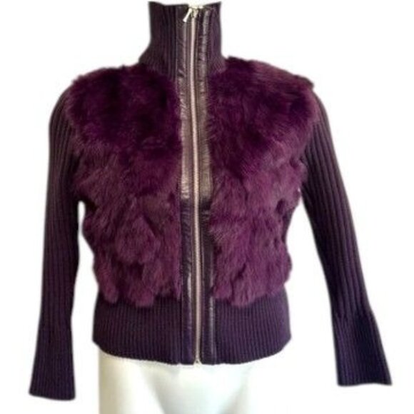 RARE NWT Purple Dyed Genuine Rabbit Fur Jacket Size M Che-Bella Vintage Y2K NOS - Picture 1 of 13